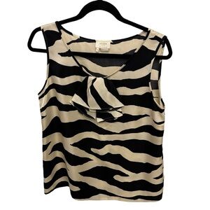 Kate Spade Women's 100% Silk Ruffle Animal Print Sleeveless Blouse Medium